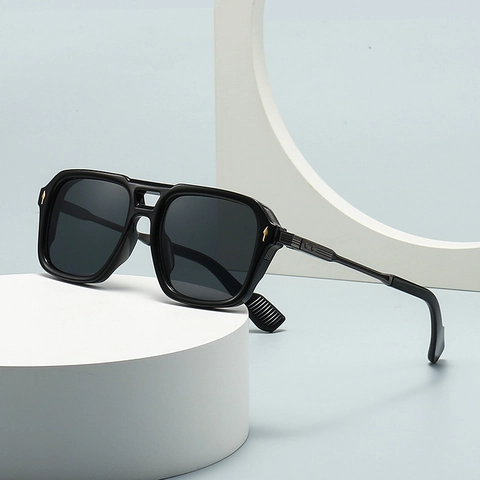 Gafas de Sol Cuadradas Aviador Vintage Para Hombre Mujer Doble Puente Montura de Metal PC Protección UV400 Moda Retro Gafas de Sol
