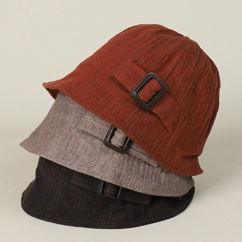 Pure Leinen Fischerhut Damen Sonnenschutz Atmungsaktiv Faltbar Verstellbar Japanischer Retro Eimer Hut Quadratische Schnalle