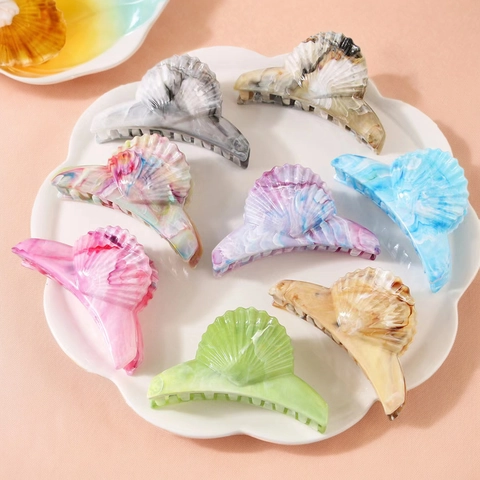 Grandi Mollette Per Capelli Per Donne Eleganti Acetato Acrilico Conchiglia Forma Quadrata Motivo Marmo Accessorio Capelli