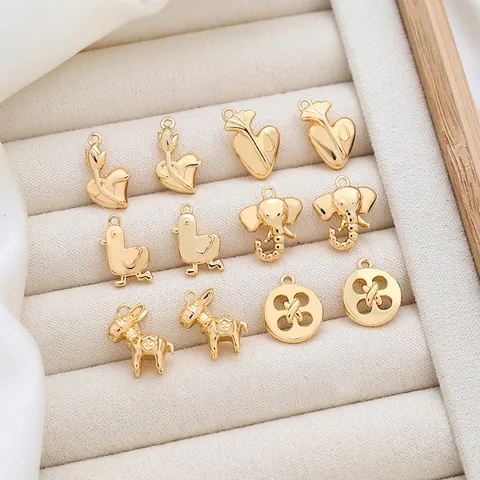 Ciondoli Elefante Cuore Animale Bottone In Rame Placcato Oro Per DIY Creazione Di Gioielli Collane Bracciali