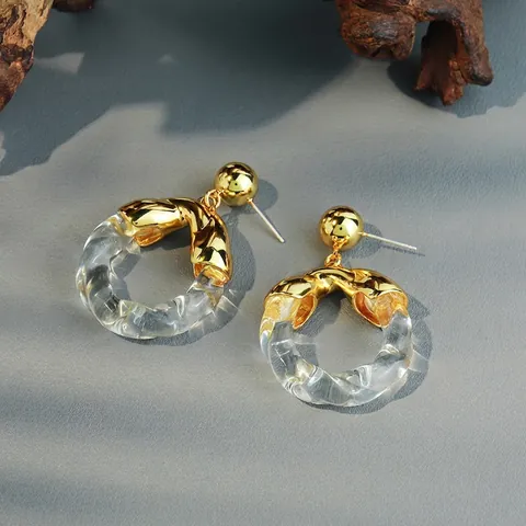 Vintage Handgefertigte Kupfer Goldkugel Klare Gedrehte Glas Ohrhänger Für Damen Geometrische High Sense Runde Ohrringe