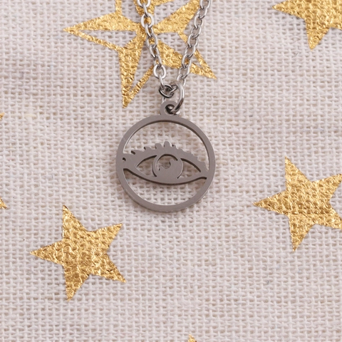Evil Eye Anhänger Halskette Edelstahl Hohl Rund Minimalistisch O-Kette Schmuck Für Frauen Mode Accessoire