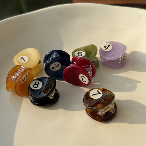 Mini Hair Claw Clips Acetate Billiard Pool Ball Design Colorful Numbered Bangs Side Hairpins For Women Girls