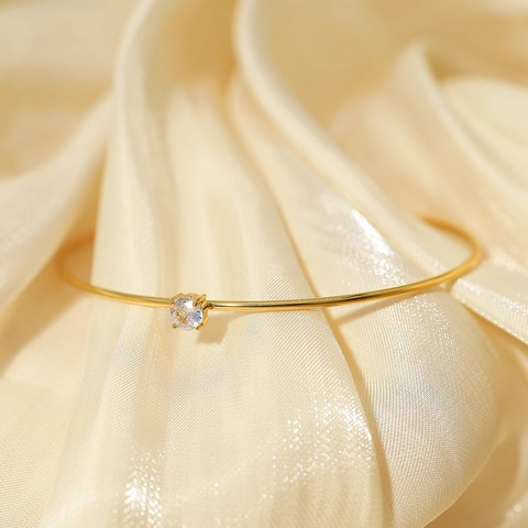 Minimalistischer Armreif Aus Edelstahl Für Damen 18K Vergoldet Zirkonia Offener Armreif Eleganter INS-Stil Schmuck