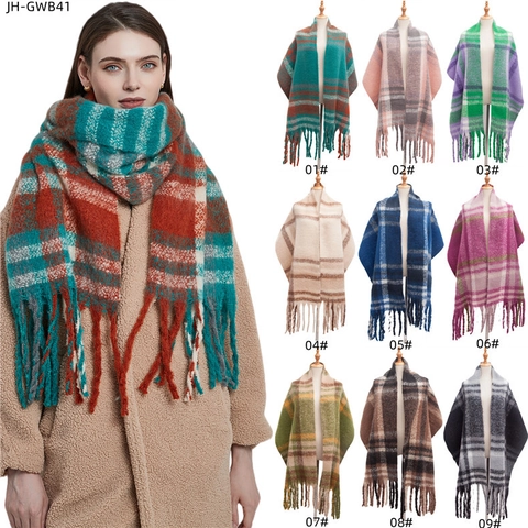 Women's Thick Plaid Tassel Scarf Soft Woven Winter Warm Checked Shawl Wrap Multicolor Fashion Long Scarf Casual Winter Accessory