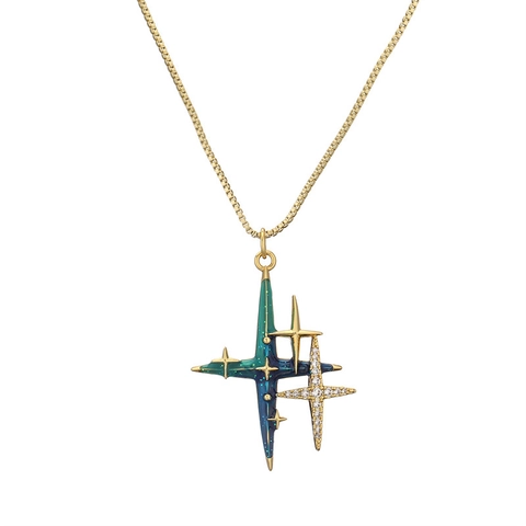 Celestial Pendant Necklace Copper Enamel Zircon Astronaut Planet Star Unicorn Fashion Jewelry For Women