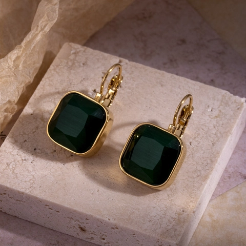 Boucles D'oreilles Dormeuses En Zircone Carrée Plaquées Or Acier Inoxydable Bijoux De Luxe Vintage Style Français Pour Femmes