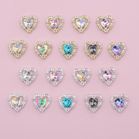 Hart Nagelkunst Bedeltjes Legering Glas Strass Glinsterend 3D Hartvorm DIY Manicure Decoratie Edelstenen