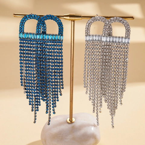Runde Zirkon Strass Lange Quaste Hängeohrringe Kupferschmuck Mit Silver Earring Post Für Frauen Elegant