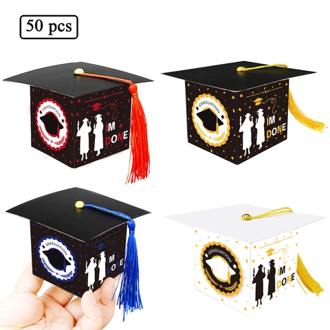 Graduation Cap Candy Gift Boxes Cardboard With Tassel Celebration Party Favors Decorative Novelty
