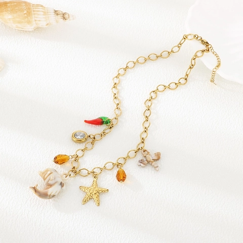 Collar Con Colgante Multidije De Acero Inoxidable Oro Estrella De Mar Delfín Chile Libélula Para Mujer Estilo Playa