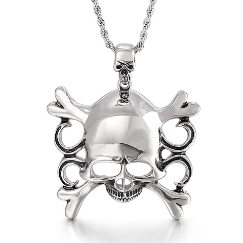 Skull Crossbones Pendant Stainless Steel Punk Gothic Pirate Vintage Charm For Men
