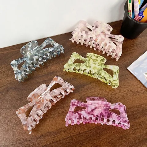 Eleganter Großer Haarklammer Acetat Hohl Geometrisch Marmor Schildpatt Starker Halt Haargreifer Für Damen Dickes Haar