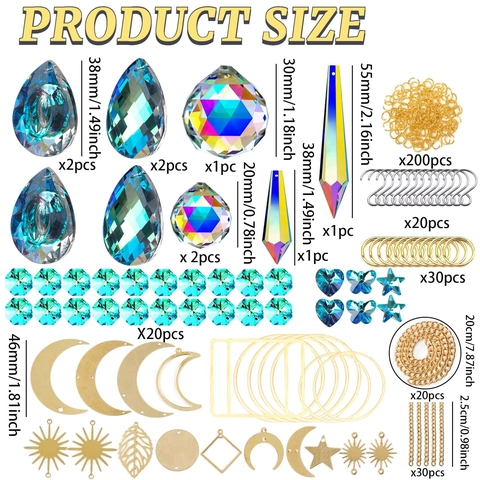 DIY Crystal Suncatcher Materials Glass Prisms Rainbow Maker Metal Sun Moon Star Pendants Hanging Wind Chime Craft