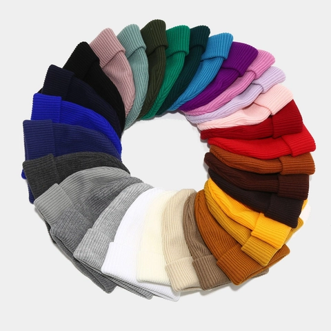 Beanie Hat Knitted Acrylic Ribbed Cuffed Warm Soft Winter Skull Cap Men Women Casual Outdoor