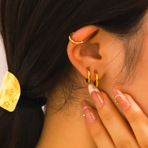 Retro Minimalist Hoop Earrings For Women 18K Gold Plated Stainless Steel Waterproof Hypoallergenic Jewelry Accessories