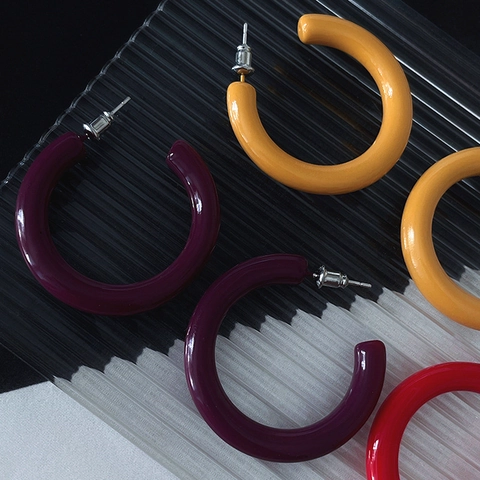 Acrylic C-Shaped Hoop Earrings With 925 Sterling Silver Earring Post Round Minimalist Geometric Fashion Jewelry For Women