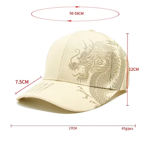 Baseball Kappe Baumwolle Drachenmuster Chinesische Kalligraphie Verstellbar Outdoor Sonnenhut Retro Ethnisch Unisex