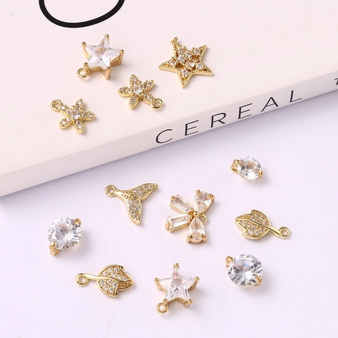 Bow Star Zircon Charms Gold Plated Metal Pendants For DIY Jewelry Making Bracelet Earring Accessory Craft Supplies