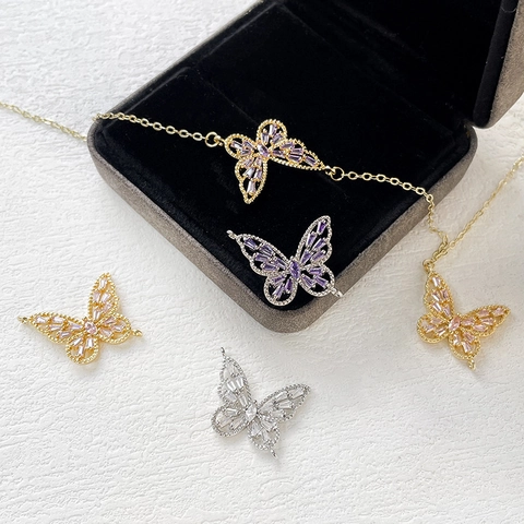 Schmetterling Anhänger Kupfer Zirkon Eingelegt Für DIY Halskette Armband Ohrring Schmuckherstellung