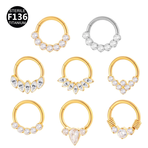 Septum Clicker Nose Ring Titanium Marquise Zircon Hinge Segment Ear Cartilage Hoop Piercing Jewelry