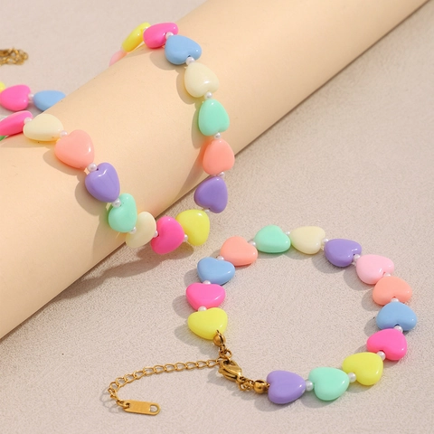 Bunte Herzperlen Halskette Armband Acryl Harz Dopamin Mode Schmuck Für Frauen Mädchen