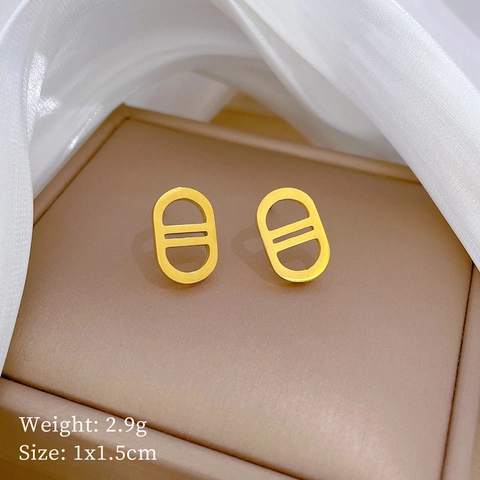 Minimalist Geometric Stud Earrings Titanium Steel Hollow Oval Anchor Link Design For Women