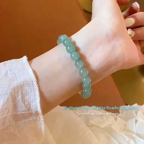 Bracciale Di Perline Di Avventurina Verde Con Tubo Curvo In Lega Argento Opaco Gioielli Retro Minimalisti Da Donna
