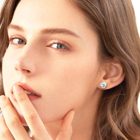 Luxury Moissanite Stud Earrings 925 Sterling Silver D Color Round Cut For Women Elegant Jewelry Gift GRA Certificate