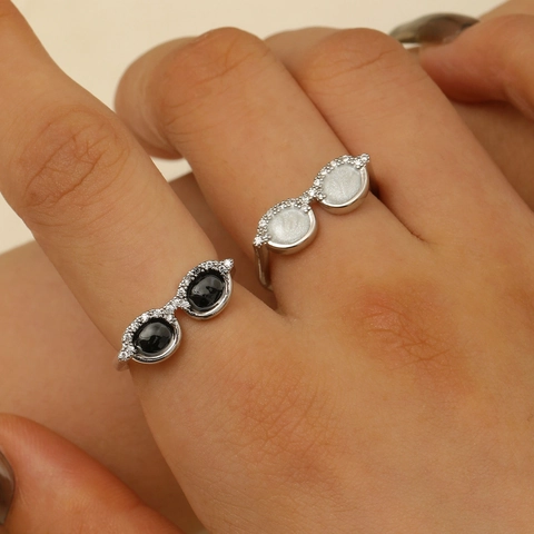 Anello Regolabile A Forma Di Occhiali Creativo Mini Design Occhiali Da Sole Rame Con Intarsio Di Zircone Gioielli Donna