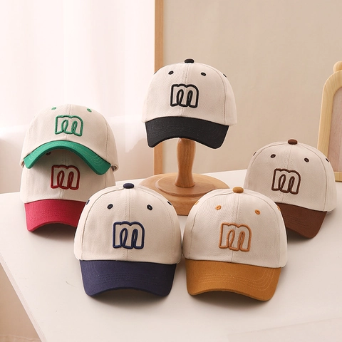 Gorra De Béisbol De Algodón Para Niños Bordado Letra M Color De Contraste Sombrero De Sol Ajustable Para Niños Y Niñas Deportes Al Aire Libre