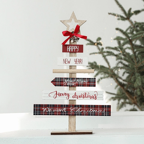 Décoration De Table Arbre De Noël En Bois Panneau Avec Étoile Ruban Cloche Pour Décoration De Fêtes Style Nordique