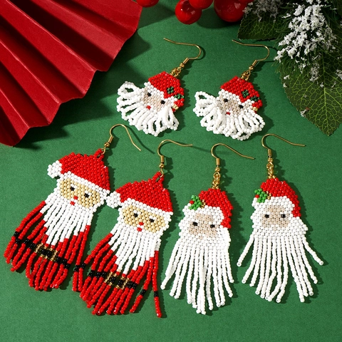 Weihnachtsmann Weihnachts Ohrringe Handgefertigte Gewebte Glasperlen Fransen Quaste Mit Edelstahl Ohrstecker Festlicher Schmuck