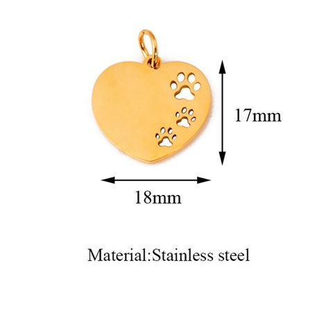 Pendente Cuore Cavo Zampa Di Cane Acciaio Inossidabile Charm Lucido Per Creazione Gioielli DIY Con Anellino