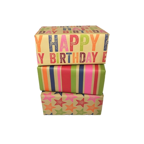Happy Birthday Gift Wrapping Paper Kraft Paper Colorful Letters Stars Stripes Patterns For Birthday Holiday Celebration