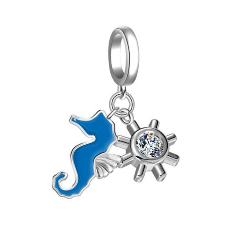 Copper Charm Bead Ocean Travel Theme Blue White Zircon Enamel DIY Jewelry Accessory For Bracelet Necklace