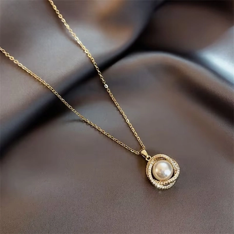 Elegante Collana In Lega Con Ciondolo Di Perla Artificial Cerchi Intrecciati Strass Catena Per Clavicola Per Donne Gioielli