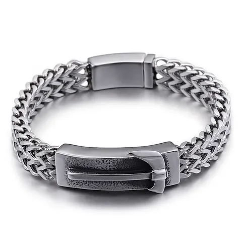 Men's 316L Stainless Steel Woven Chain Bracelet Retro Punk Nautical Anchor Charm Wide Buckle Jewelry Gift