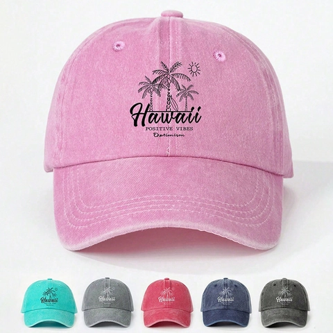 Gorra De Béisbol De Algodón Lavado Estampado De Palmeras De Hawái Sombrero De Sol Vintage Para Viajes A La Playa