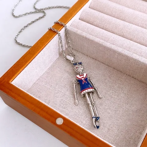Halskette Mit Beweglichem Puppenanhänger Edelstahl Legierung Emaille Matrosenanzug Skelett Punk Stil Lange Pulloverkette Damen