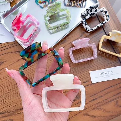 Acetate Hair Claw Clip Hollow Rectangular Geometric Marble Pattern Tortoise Shell Styling Accessory For Women