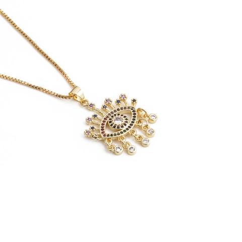Evil Eye Anhänger Halskette Kupfer Vergoldet Mit Bunten Zirkonia Modeschmuck Damen