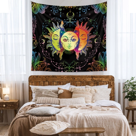 Arazzo Da Parete Bohemien Sole Luna Mistico Celeste Astrologia Arcobaleno Poliestere Decorazione Camera Da Letto Soggiorno