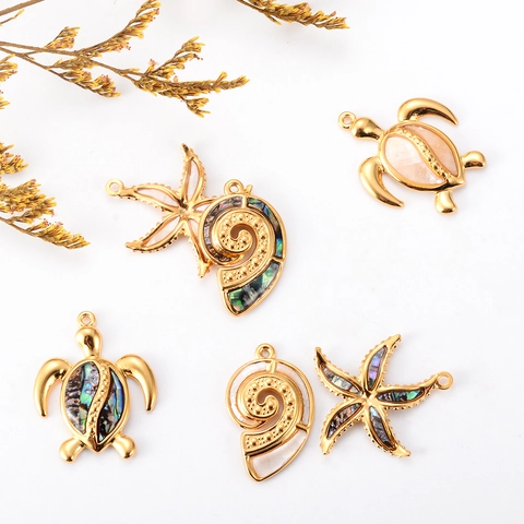Oceaanleven Hangers Roestvrij Staal Verguld Abalone Schelp Kunstparelmoer Schildpad Zeester Wulk DIY Benodigdheden Voor Sieraden