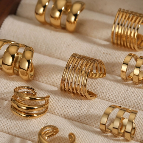 Minimalist 316 Stainless Steel Ear Cuffs Non Piercing Geometric Multi Layer PVD Gold Plated Waterproof Elegant Ear Clips