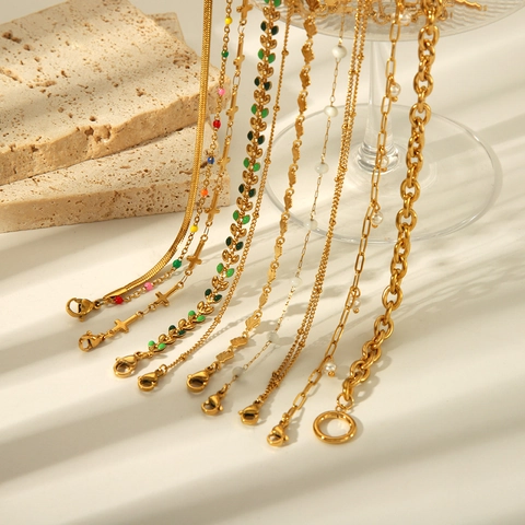 Stainless Steel Anklets For Women Gold Plated Cross Shell Leaf Artificial Pearl Enamel Layered Summer Beach Foot Jewelry