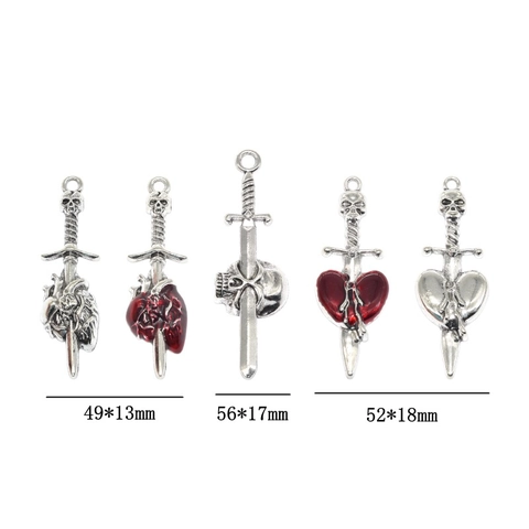 Ciondolo Gotico Teschio Spada Cuore Ciondoli Lega Zinco Smalto DIY Collana Bracciale Accessori Per Gioielli Halloween