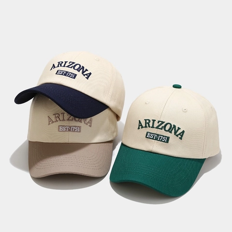 Retro Contrast Color Splicing Cotton Twill Baseball Cap Letter Embroidery Sun Protection Outdoor Sun Hat Adjustable