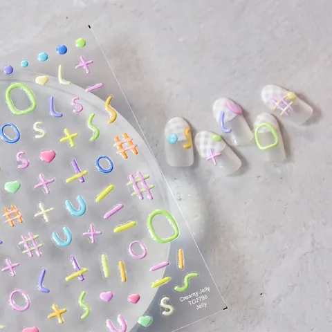 3D Geprägte Nagelkunst Aufkleber Gelee Macaron Farben Alphabet Symbole Herz Selbstklebende Maniküre Abziehbilder DIY Deko