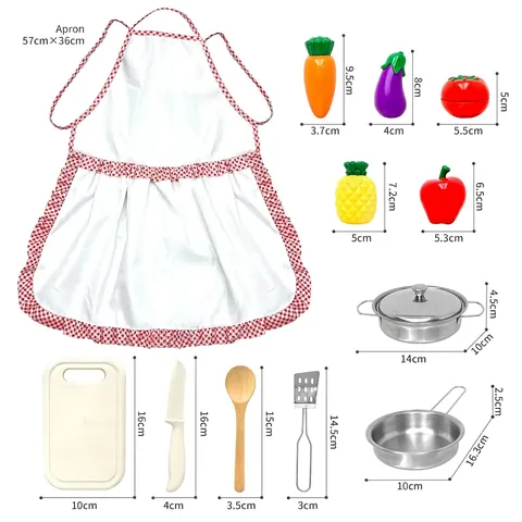 Gioco Ruolo Cucina Bambini Grembiule Chef Pentole Padelle Acciaio Inossidabile Plastica Tagliare Frutta Verdura Giocattoli